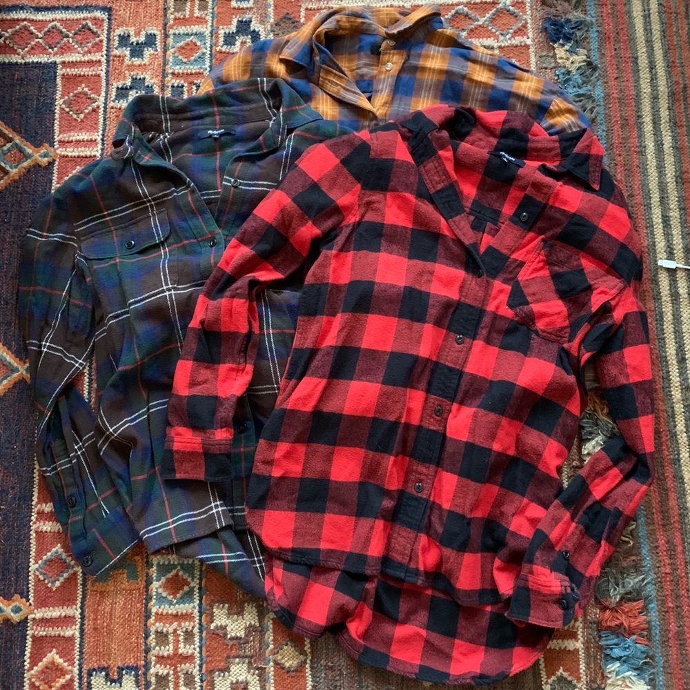Used Madewell Flannel Plaid Button Down Shirt Lot of 3 Size Small S